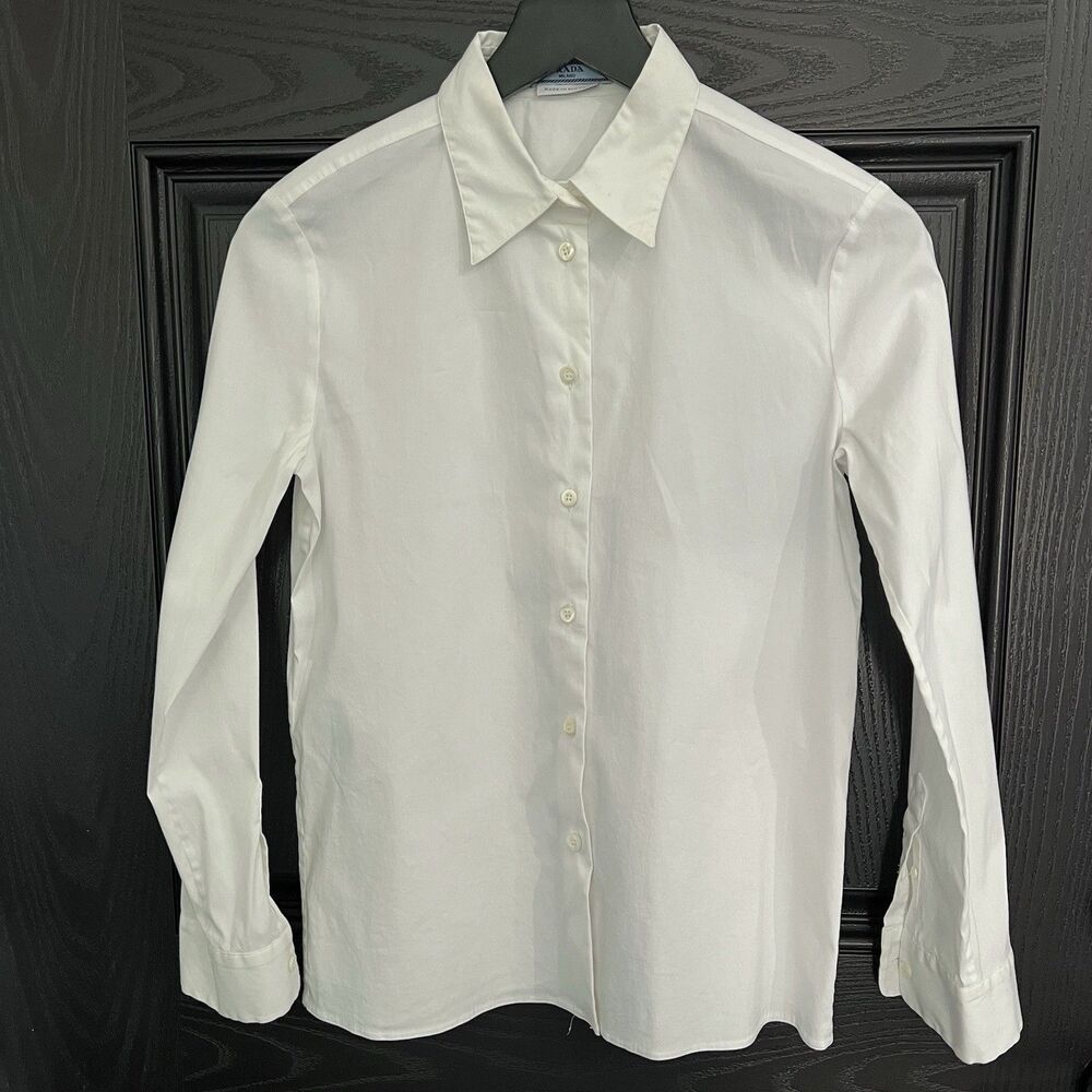 Prada White Poplin Button-Up Shirt Woman’s Size 38